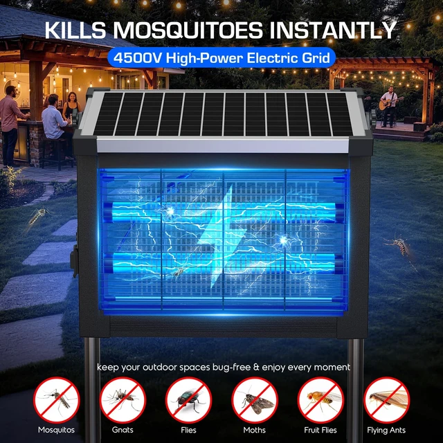 Alt view image 3 of 7 - Solar Bug Zapper Outdoor, 4500V Cordless Mosquito Zapper with Solar Power | Smart Light Sensor, Solar & USB Rechargeable, IPX5 Waterproof Insect Killer For Patio, Garden, Backyard, Camping And Indoor