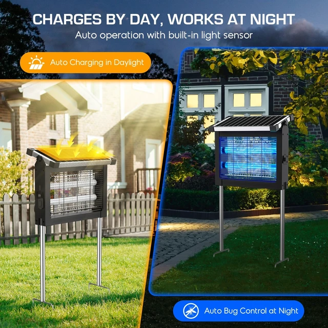 Alt view image 5 of 7 - Solar Bug Zapper Outdoor, 4500V Cordless Mosquito Zapper with Solar Power | Smart Light Sensor, Solar & USB Rechargeable, IPX5 Waterproof Insect Killer For Patio, Garden, Backyard, Camping And Indoor