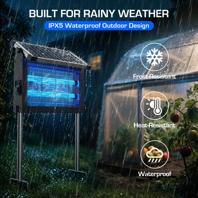 Alt view image 6 of 7 - Solar Bug Zapper Outdoor, 4500V Cordless Mosquito Zapper with Solar Power | Smart Light Sensor, Solar & USB Rechargeable, IPX5 Waterproof Insect Killer For Patio, Garden, Backyard, Camping And Indoor