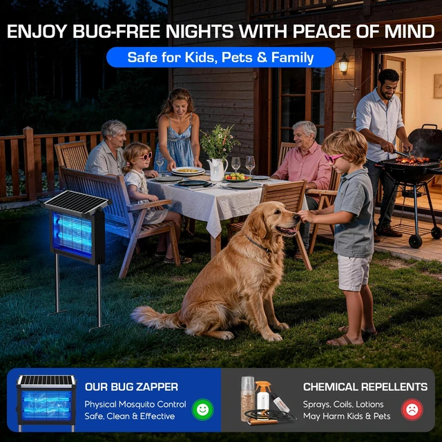 Alt view image 7 of 7 - Solar Bug Zapper Outdoor, 4500V Cordless Mosquito Zapper with Solar Power | Smart Light Sensor, Solar & USB Rechargeable, IPX5 Waterproof Insect Killer For Patio, Garden, Backyard, Camping And Indoor