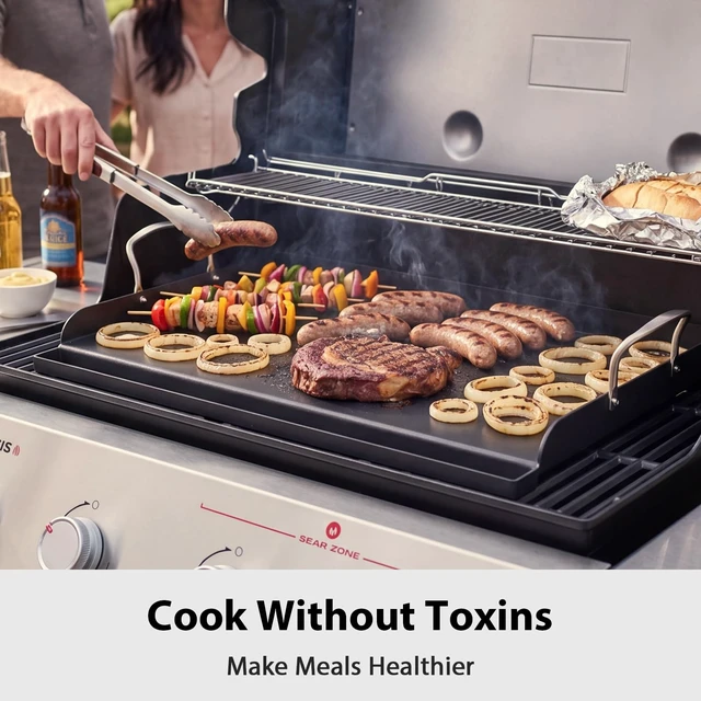 Alt view image 2 of 7 - 25" x 16" Pre-Seasoned Nonstick Cast Iron Griddle for Gas & Charcoal | Universal Flat Top with Grease Groove, Reinforced Ridges & High Sidewalls, Great for Stove, Parties, Camping & Tailgating