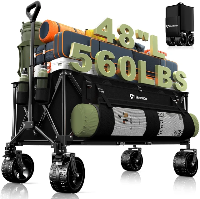 Main image of 48'' Extra Large Collapsible Wagon with Big Wheels, 300L Black | 560LBS Heavy Duty, Wagons Carts Foldable, All-Terrain, Brakes, Folding Cart, Utility for Beach/Camping/Garden/Sports/Grocery