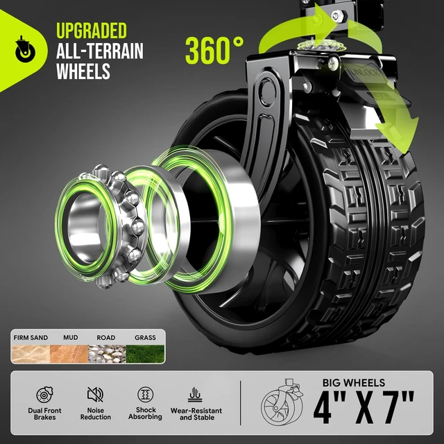 Alt view image 5 of 7 - 48'' Extra Large Collapsible Wagon with Big Wheels, 300L Black | 560LBS Heavy Duty, Wagons Carts Foldable, All-Terrain, Brakes, Folding Cart, Utility for Beach/Camping/Garden/Sports/Grocery