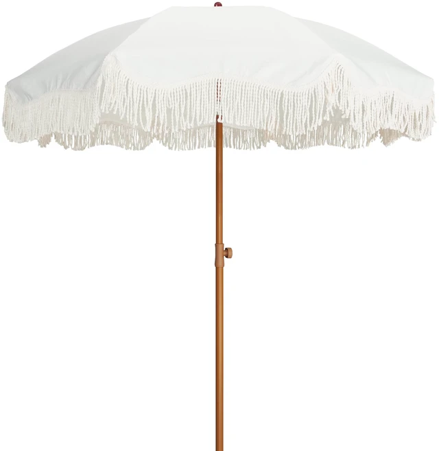 Main image of Boho Fringe Umbrella, 6.5ft Outdoor Umbrella with Tassel | Boho Chic Style, UPF 50+ Sun Protection, Steel Pole, Push Button Tilt, Easy to Set Up, for Party Picnic Beach, Antique White