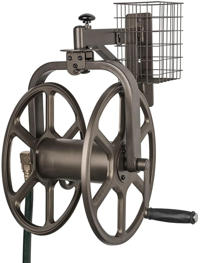 Main image of 712 Single Arm Navigator Multi-Directional Garden Hose Reel, Holds 125-Feet of, 5/8-Inch, Bronze