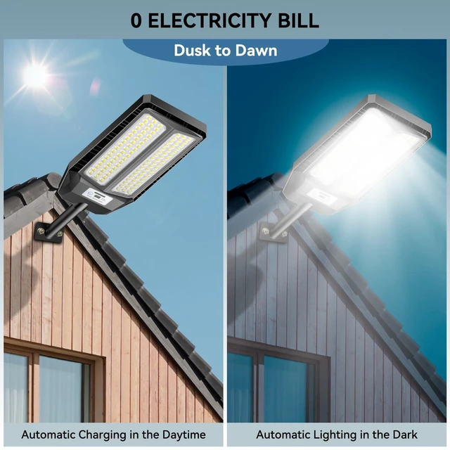Alt view image 2 of 7 - 5000W Solar Street Lights Outdoor, 7000K Solar Light Outdoor, 2 Pack | IP67 Waterproof Street Light Dusk to Dawn, LED Wide Angle Flood Light with Motion Sensor and Remote Control for Parking Lot