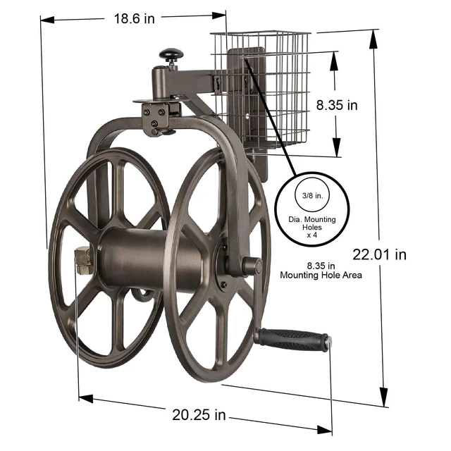 Alt view image 5 of 6 - 712 Single Arm Navigator Multi-Directional Garden Hose Reel, Holds 125-Feet of, 5/8-Inch, Bronze