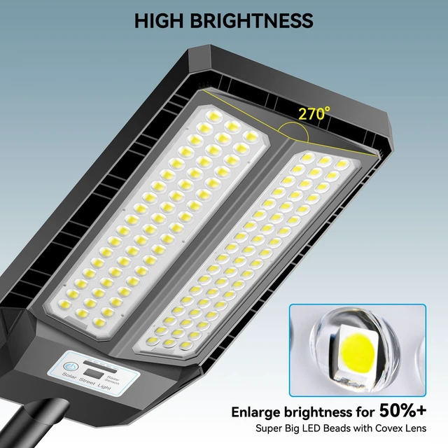 Alt view image 5 of 7 - 5000W Solar Street Lights Outdoor, 7000K Solar Light Outdoor, 2 Pack | IP67 Waterproof Street Light Dusk to Dawn, LED Wide Angle Flood Light with Motion Sensor and Remote Control for Parking Lot