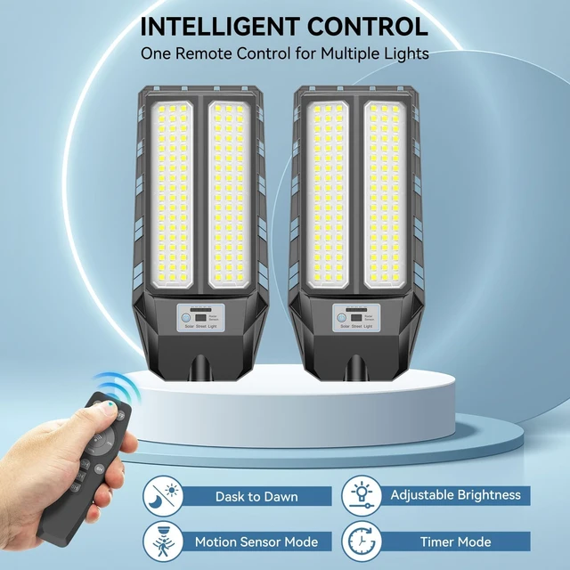 Alt view image 7 of 7 - 5000W Solar Street Lights Outdoor, 7000K Solar Light Outdoor, 2 Pack | IP67 Waterproof Street Light Dusk to Dawn, LED Wide Angle Flood Light with Motion Sensor and Remote Control for Parking Lot