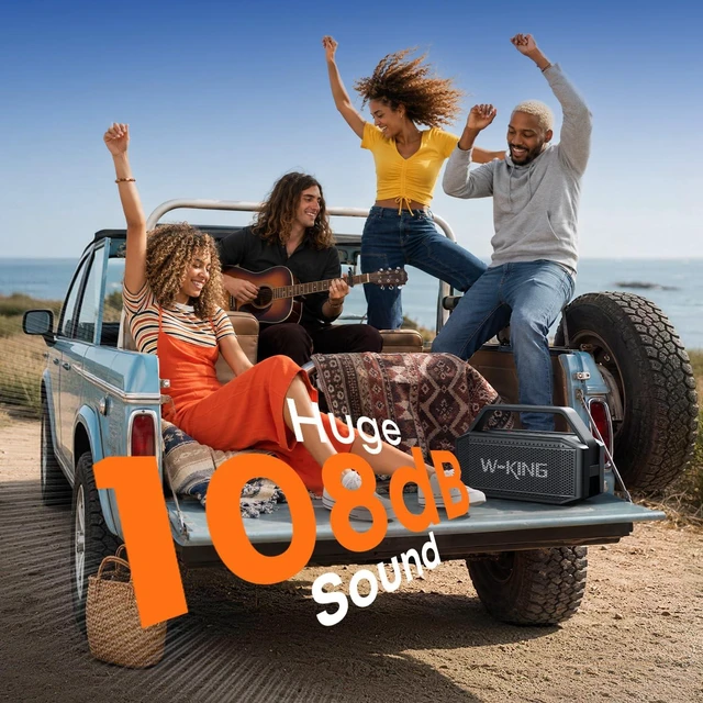 Alt view image 4 of 7 - Bluetooth Speaker, 100W Peak Outdoor Portable Loud Speakers Wireless | 108dB IPX7 Waterproof Floating Rugged Boombox, 60W Party Large Speaker Subwoofer, 7.2'' Deep Bass Radiator, 40H, EQ, TF, AUX
