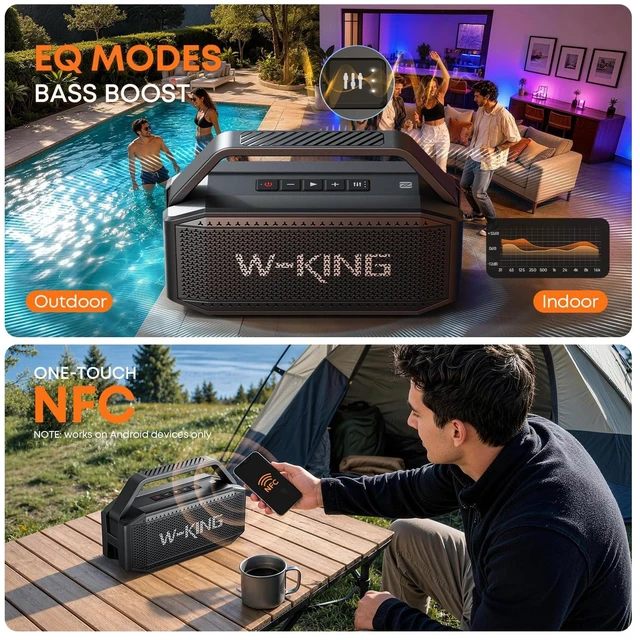 Alt view image 6 of 7 - Bluetooth Speaker, 100W Peak Outdoor Portable Loud Speakers Wireless | 108dB IPX7 Waterproof Floating Rugged Boombox, 60W Party Large Speaker Subwoofer, 7.2'' Deep Bass Radiator, 40H, EQ, TF, AUX