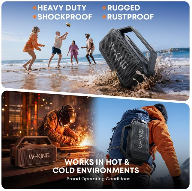 Alt view image 7 of 7 - Bluetooth Speaker, 100W Peak Outdoor Portable Loud Speakers Wireless | 108dB IPX7 Waterproof Floating Rugged Boombox, 60W Party Large Speaker Subwoofer, 7.2'' Deep Bass Radiator, 40H, EQ, TF, AUX