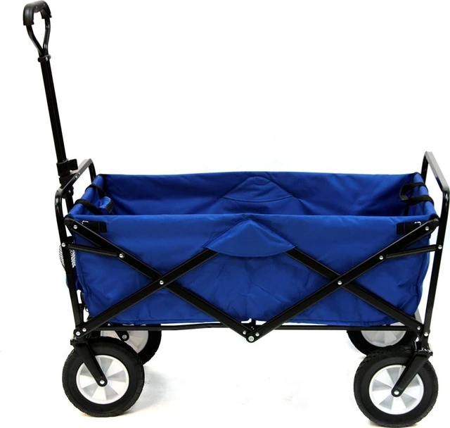 Main image of Mac Sports Heavy Duty Steel Frame Collapsible Folding 150 Pound Capacity Outdoor Camping Garden Utility Wagon Yard Cart, Blue