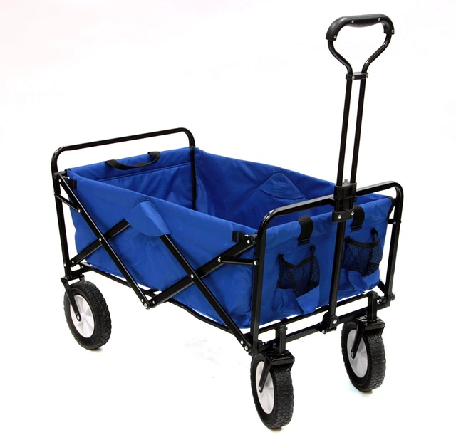 Alt view image 2 of 7 - Mac Sports Heavy Duty Steel Frame Collapsible Folding 150 Pound Capacity Outdoor Camping Garden Utility Wagon Yard Cart, Blue