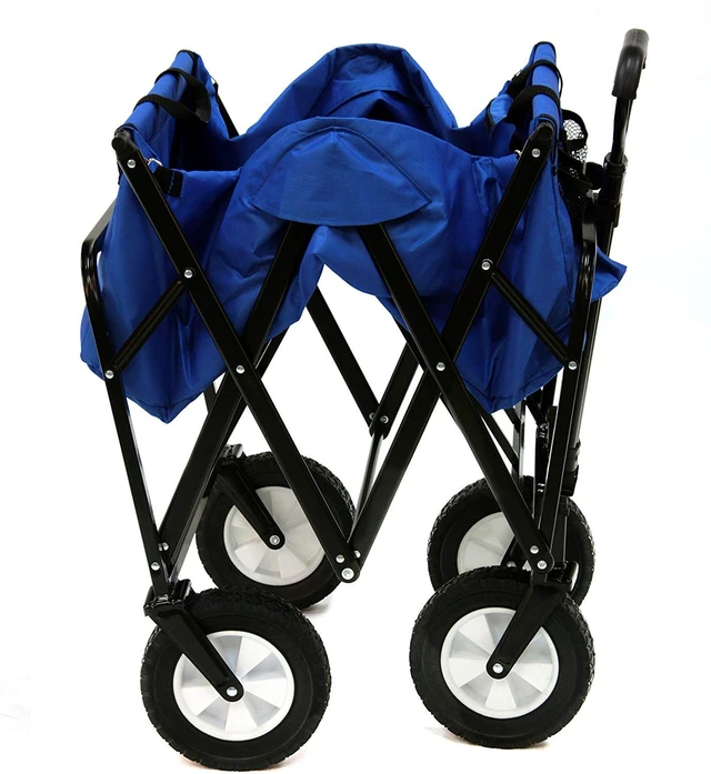 Alt view image 3 of 7 - Mac Sports Heavy Duty Steel Frame Collapsible Folding 150 Pound Capacity Outdoor Camping Garden Utility Wagon Yard Cart, Blue