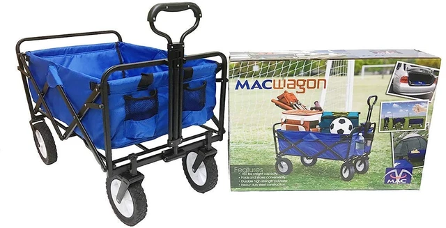 Alt view image 4 of 7 - Mac Sports Heavy Duty Steel Frame Collapsible Folding 150 Pound Capacity Outdoor Camping Garden Utility Wagon Yard Cart, Blue