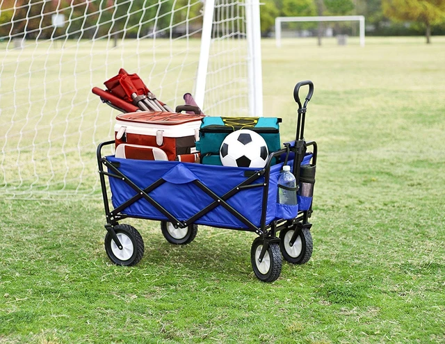 Alt view image 6 of 7 - Mac Sports Heavy Duty Steel Frame Collapsible Folding 150 Pound Capacity Outdoor Camping Garden Utility Wagon Yard Cart, Blue