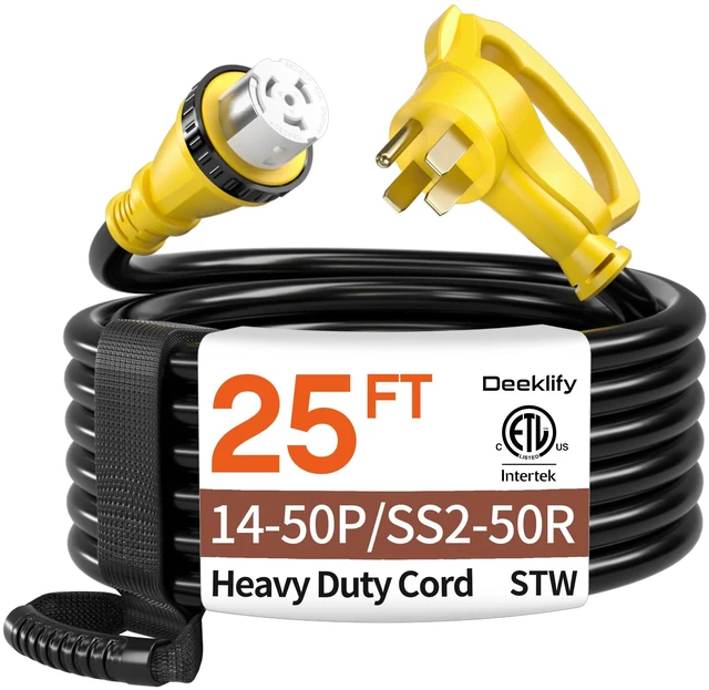 Main image of 25FT 50 Amp Generator Cord NEMA14-50P/SS2-50R with Twist Lock | 50 Amp RV Extension Cord Heavy-Duty 4 Conductors, NEMA 14-50P/SS2-50R STW 50amp Generator Cord for RV or Camper, Yellow, ETL