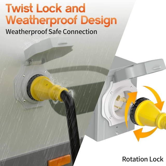 Alt view image 3 of 7 - 25FT 50 Amp Generator Cord NEMA14-50P/SS2-50R with Twist Lock | 50 Amp RV Extension Cord Heavy-Duty 4 Conductors, NEMA 14-50P/SS2-50R STW 50amp Generator Cord for RV or Camper, Yellow, ETL