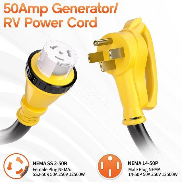 Alt view image 2 of 7 - 25FT 50 Amp Generator Cord NEMA14-50P/SS2-50R with Twist Lock | 50 Amp RV Extension Cord Heavy-Duty 4 Conductors, NEMA 14-50P/SS2-50R STW 50amp Generator Cord for RV or Camper, Yellow, ETL