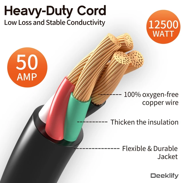 Alt view image 6 of 7 - 25FT 50 Amp Generator Cord NEMA14-50P/SS2-50R with Twist Lock | 50 Amp RV Extension Cord Heavy-Duty 4 Conductors, NEMA 14-50P/SS2-50R STW 50amp Generator Cord for RV or Camper, Yellow, ETL