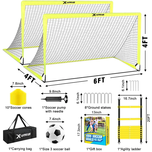 Alt view image 2 of 6 - Kids Soccer Goals for Backyard Set- 2 of 6X4/ 4X3 ft Toddler Soccer Goal Training Equipment with Soccer Ball, Ladder, Pop Up Soccer Net for Kids Age 3-5 4-6 6-8 8-12 10-12 Outdoor Games Sports Gift