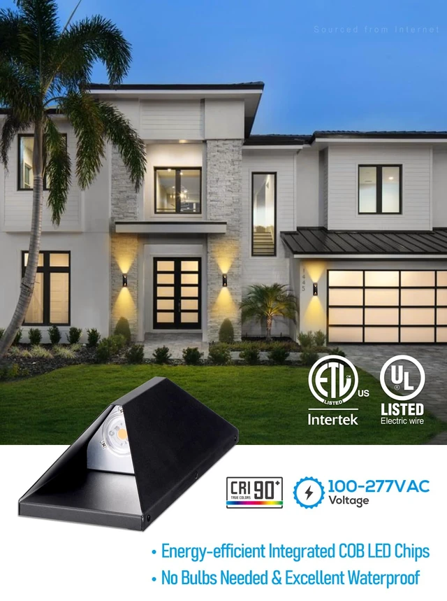 Alt view image 5 of 7 - 2-Pack Dimmable LED Up Down Wall Light, 100-277V, CRI 90+, 3000K | 10%-100% Dimmable, IP65 Waterproof, 14 Inch Modern Porch Light, for Commercial Outdoor, Exterior Wall Sconce