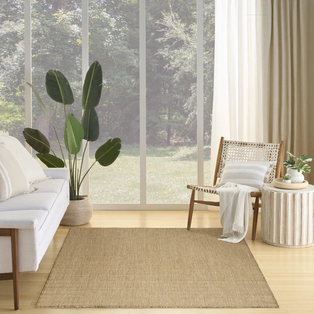 Main image of Home Courtyard Indoor Outdoor Area Rug, Jute, 5' x 7', Geometric | 90% polypropylene, 10% polyester flatweave, low-shedding; hose-clean, air-dry; patio, deck, living room, dining room