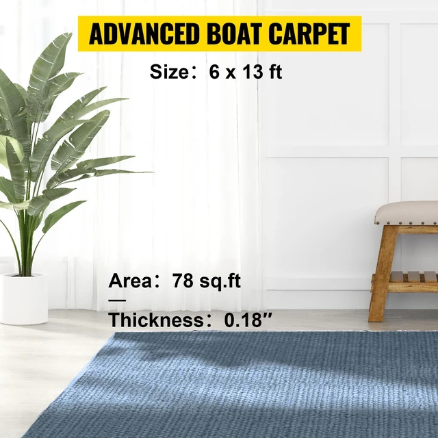 Alt view image 2 of 7 - 6 ft x 13 ft Gray Marine Boat Carpet, Indoor Outdoor Carpet | 0.18" Thick Waterproof Outdoor Rug Carpet Roll for Home Patio Porch Deck, Polyester Fiber, Anti-Slip Surface, TPR Backing