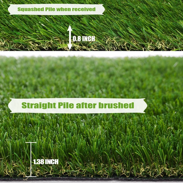 Alt view image 3 of 7 - Premium Artificial Grass 4' x 6' Outdoor Rug, 1.38"" Realistic Thick Turf for Garden, Yard, Fake Lawn, Dogs Synthetic Grass Mat, Rubber Backed with Drainage Holes, Customized Sizes