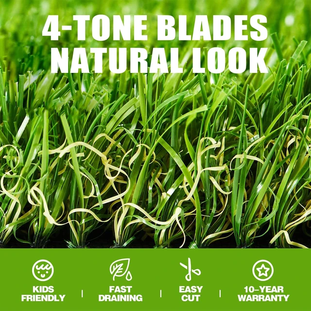 Alt view image 2 of 7 - Premium Artificial Grass 4' x 6' Outdoor Rug, 1.38"" Realistic Thick Turf for Garden, Yard, Fake Lawn, Dogs Synthetic Grass Mat, Rubber Backed with Drainage Holes, Customized Sizes