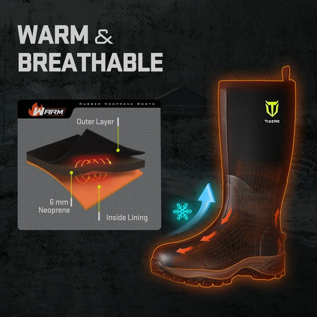 Alt view image 4 of 5 - Rubber Neoprene Boots for Men and Women, Rain Boot, Black,M10/W11 | Sturdy 6mm Neoprene Hunting Boots for Arctic Outdoor Use, Heat-Retaining Insulation Rain Boots with Reinforced Toe