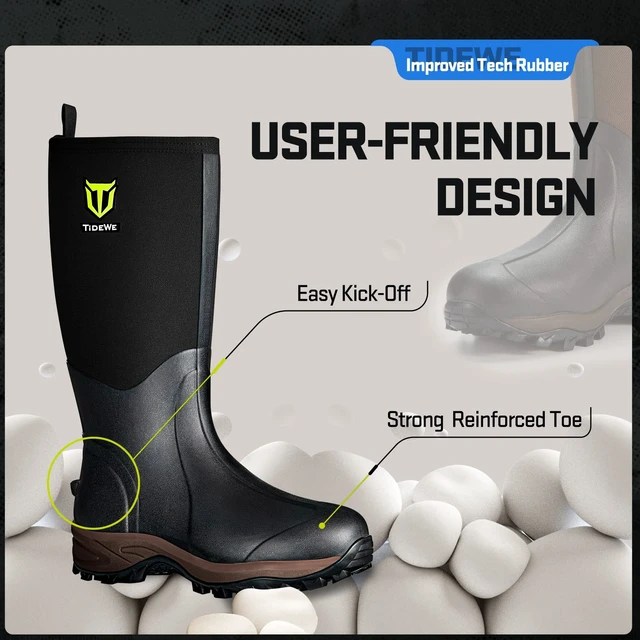 Alt view image 5 of 5 - Rubber Neoprene Boots for Men and Women, Rain Boot, Black,M10/W11 | Sturdy 6mm Neoprene Hunting Boots for Arctic Outdoor Use, Heat-Retaining Insulation Rain Boots with Reinforced Toe