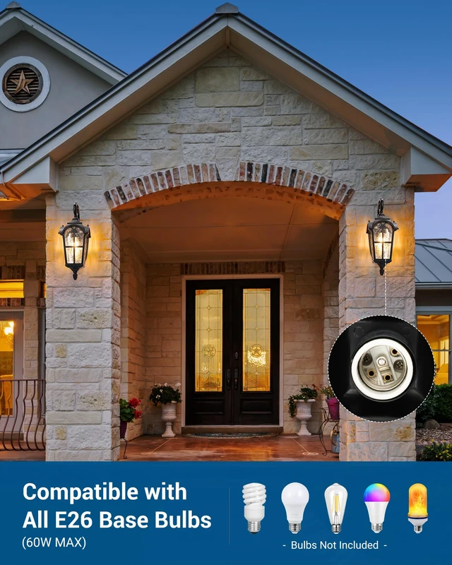 Alt view image 4 of 7 - 17.7" Outdoor Wall Lights, Black Roman Waterproof Porch Lantern | Water Ripple Glass Shade, Anti-Rust Metal Frame, E26 Base, Outside Porch Light for House, Garage