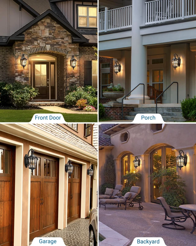 Alt view image 6 of 7 - 17.7" Outdoor Wall Lights, Black Roman Waterproof Porch Lantern | Water Ripple Glass Shade, Anti-Rust Metal Frame, E26 Base, Outside Porch Light for House, Garage