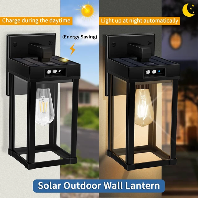 Alt view image 3 of 7 - Solar Wall Lights Outdoor with 3 Lighting Modes & Motion Sensor, Solar Porch Light with 2 Bulbs, Waterproof Outdoor Wall Sconce Lantern Lamp Fixture for Garage Porch Shed Barn Yard Garden Front Door