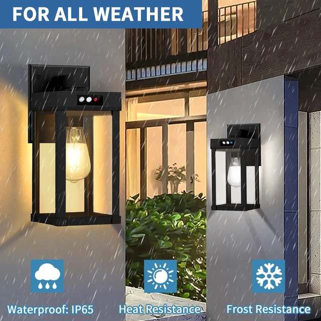 Alt view image 6 of 7 - Solar Wall Lights Outdoor with 3 Lighting Modes & Motion Sensor, Solar Porch Light with 2 Bulbs, Waterproof Outdoor Wall Sconce Lantern Lamp Fixture for Garage Porch Shed Barn Yard Garden Front Door