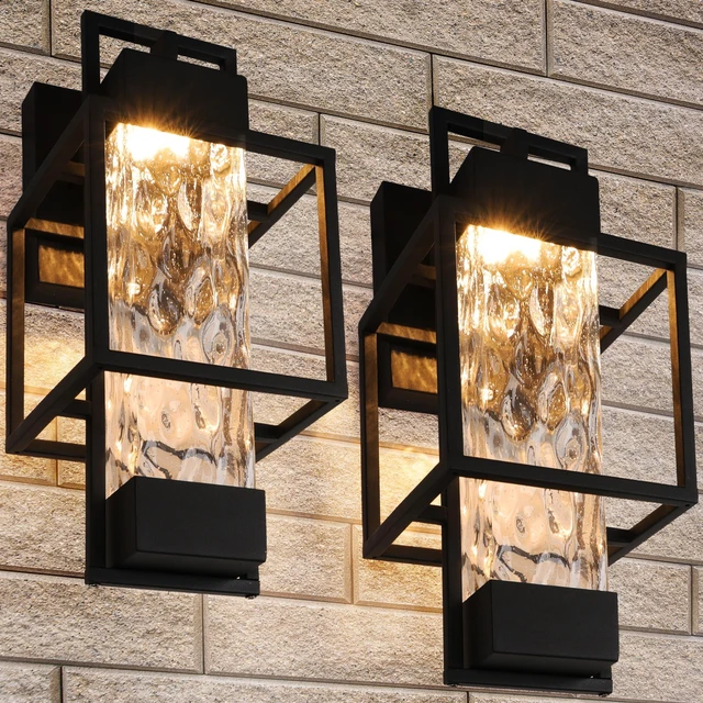 Main image of Modern Outdoor Light Fixtures Dusk to Dawn Outdoor Lighting 2 Pack, 15" Exterior Wall Sconce Waterproof Porch Light, Outside Light for House with Water Glass for Garage Doorway
