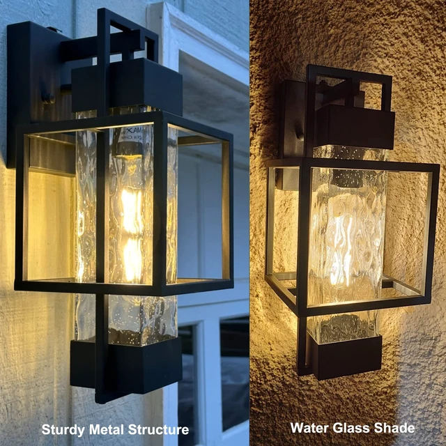 Alt view image 2 of 7 - Modern Outdoor Light Fixtures Dusk to Dawn Outdoor Lighting 2 Pack, 15" Exterior Wall Sconce Waterproof Porch Light, Outside Light for House with Water Glass for Garage Doorway