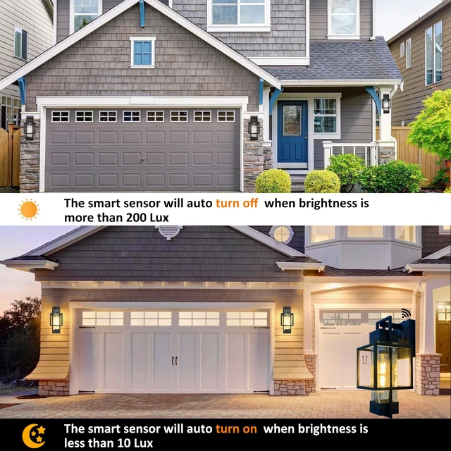 Alt view image 4 of 7 - Modern Outdoor Light Fixtures Dusk to Dawn Outdoor Lighting 2 Pack, 15" Exterior Wall Sconce Waterproof Porch Light, Outside Light for House with Water Glass for Garage Doorway