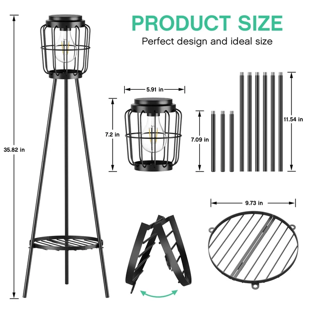 Alt view image 3 of 7 - 2 Pack Solar Lights with Plant Stand, Outdoor Floor Lamp, Waterproof Solar LED Edison Bulb Floor Lamps for Patio Porch Deck Yard Garden Decor