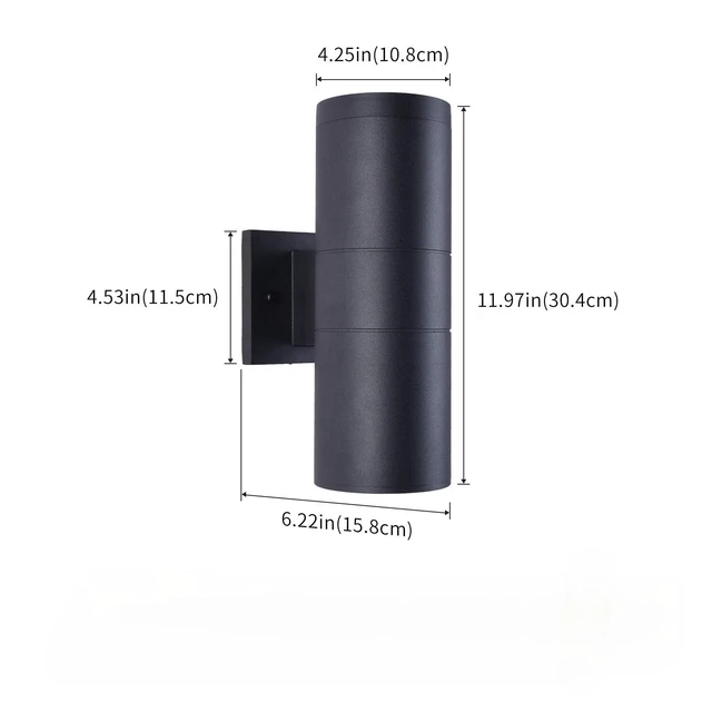 Alt view image 2 of 7 - 12" Modern Outdoor Porch Light in 2 Lights, Matte Black, 2 Pack | Aluminum Cylinder Exterior Fixtures, Tempered Glass Cover, Waterproof Wall Sconce, Patio Light for Outdoor Use