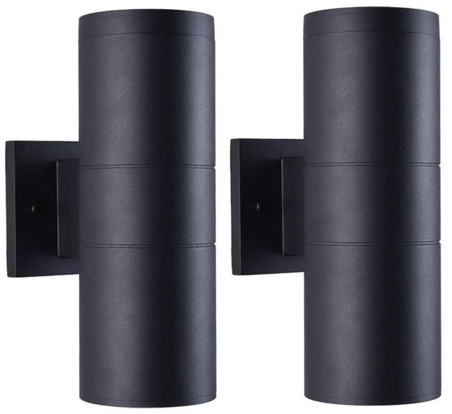 Main image of 12" Modern Outdoor Porch Light in 2 Lights, Matte Black, 2 Pack | Aluminum Cylinder Exterior Fixtures, Tempered Glass Cover, Waterproof Wall Sconce, Patio Light for Outdoor Use