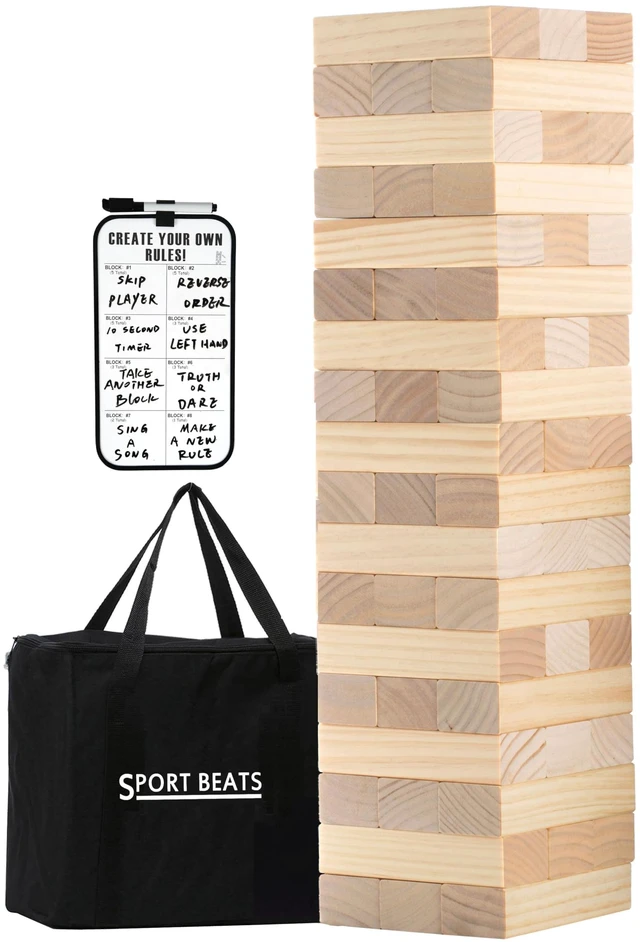 Main image of Outdoor Games Large Tumble Tower 54 Wood Blocks Stacking Game, 5 FT Tall | Numbered Blocks with Dry-Erase Rules Board & Carry Bag, Outdoor Backyard Lawn Games for Family Adults, Camping, Tailgating