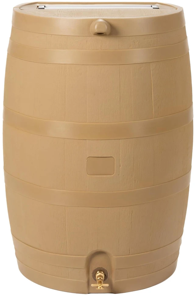 Main image of 50-Gallon Rain Water Collection Barrel with Brass Spigot, Oak Color