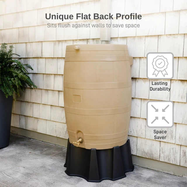 Alt view image 5 of 7 - 50-Gallon Rain Water Collection Barrel with Brass Spigot, Oak Color