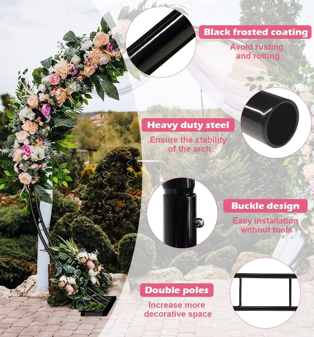 Alt view image 5 of 7 - Extra Large Wedding Arch for Ceremony 8.5Ft Wide 7.4Ft High,Black | Metal Balloon Arches Backdrop Stand with Base for Party Supplies, Outdoor Garden Trellis for Climbing Plant, Round Frame