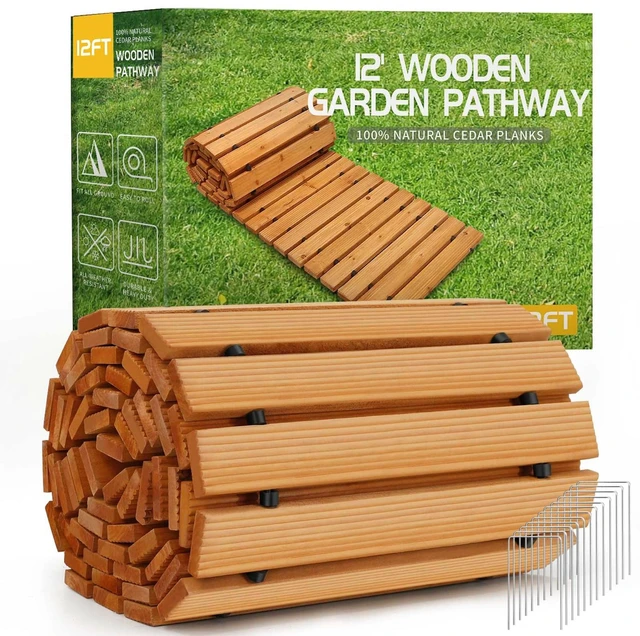 Main image of 12' Wooden Garden Pathway,Weather-Resistant Roll Out Cedar Walkway,Outdoor Patio Wood Foot Path,Decorative Garden Boardwalk Walkways,Flooring Path Sidewalk for Lawns Backyard Beach Wedding