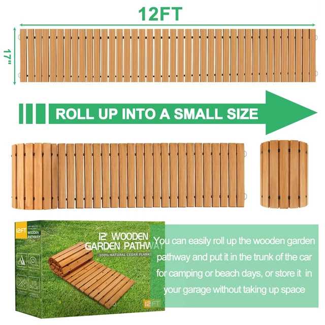 Alt view image 2 of 7 - 12' Wooden Garden Pathway,Weather-Resistant Roll Out Cedar Walkway,Outdoor Patio Wood Foot Path,Decorative Garden Boardwalk Walkways,Flooring Path Sidewalk for Lawns Backyard Beach Wedding