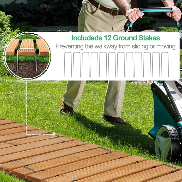 Alt view image 5 of 7 - 12' Wooden Garden Pathway,Weather-Resistant Roll Out Cedar Walkway,Outdoor Patio Wood Foot Path,Decorative Garden Boardwalk Walkways,Flooring Path Sidewalk for Lawns Backyard Beach Wedding